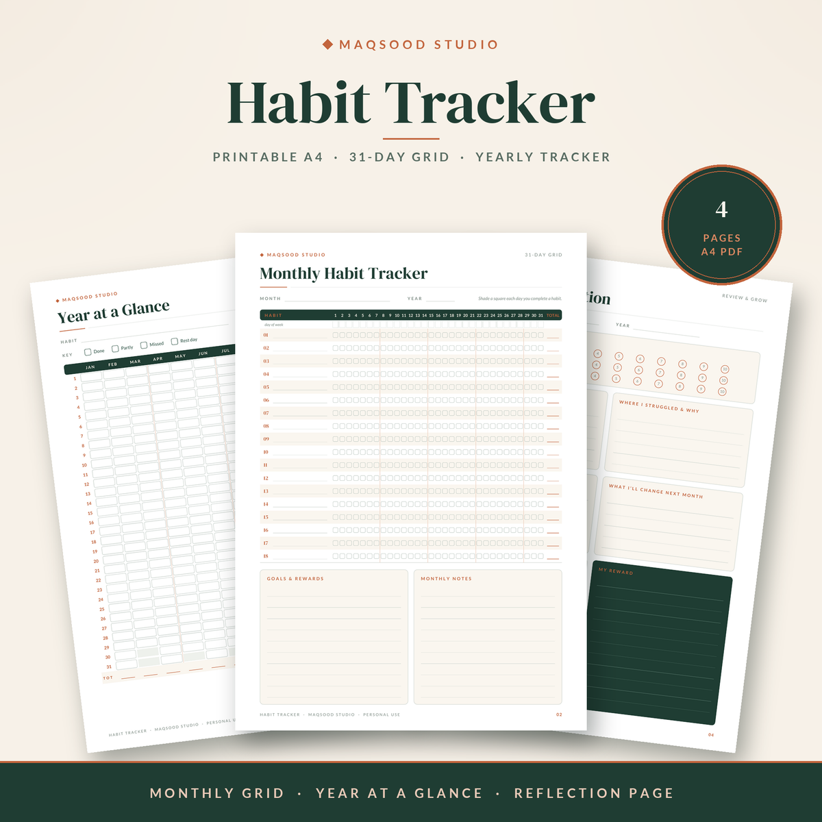 Habit Tracker (A4 Printable) by Maqsood Studio